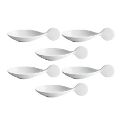 Pack Of 6 Porcelain Canape Spoon With Circle Handle, 10cm