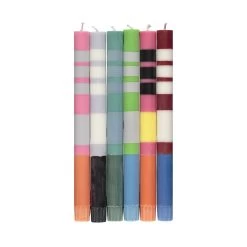 Set Of 6 Striped Dinner Candles - Multicolour