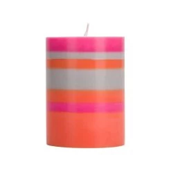Striped Pillar Candle, Orange & Pink, 10cm