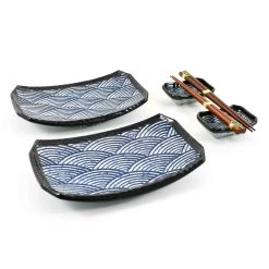 Blue Wave Sushi Serving Set