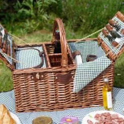 Saint-Germain Green Gingham Picnic Basket, 4 Person -Kitchen Serie Store JD0004Saint GermainGreenGinghamPicnicBasket 4PersonLife