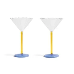 & Klevering Set Of 2 Blue & Yellow Stem Martini Glasses