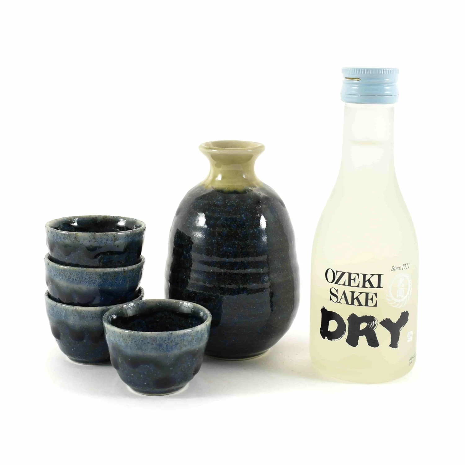 Deluxe Blue Glaze Sake Set With Sake 3 Deluxe Blue Glaze Sake Set With Sake