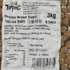 Short Dated Boba Brown Sugar Tapioca Balls 9.5mm, 3kg -Kitchen Serie Store TA0048BobaBrownSugarTapiocaBalls9.5mm3kgNutritional