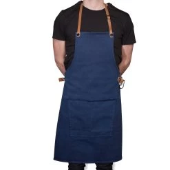 Dutchdeluxes Canvas BBQ Apron In Dark Blue -Kitchen Serie Store dutch deluxes canvas bbq apron male model dark blue