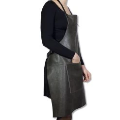 Dutchdeluxes Leather BBQ Apron In Vintage Grey -Kitchen Serie Store dutch deluxes leather bbq apron vintage grey model side
