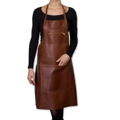 Dutchdeluxes Leather Zipper Apron In Classic Brown -Kitchen Serie Store dutch deluxes leather zipper apron classic brown model