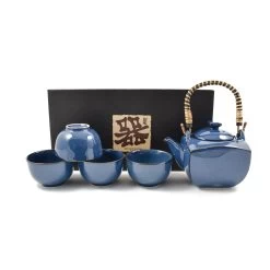 Rich Blue Japanese Tea Set For Four